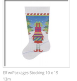 Canvas ELF WITH PACKAGES STOCKING  STK05
