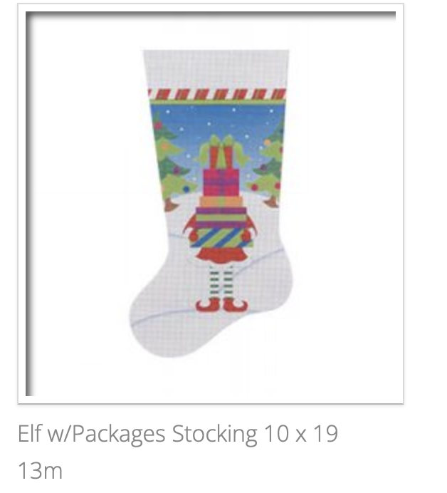 Canvas ELF WITH PACKAGES STOCKING  STK05