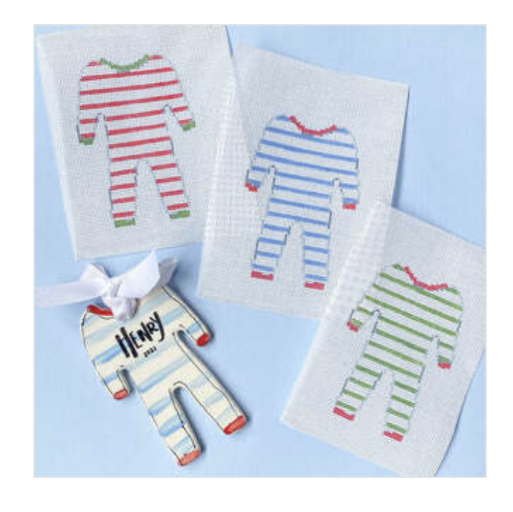 Canvas CHRISTMAS PAJAMAS - BLUE  PSP001A   WITH STITCH GUIDE