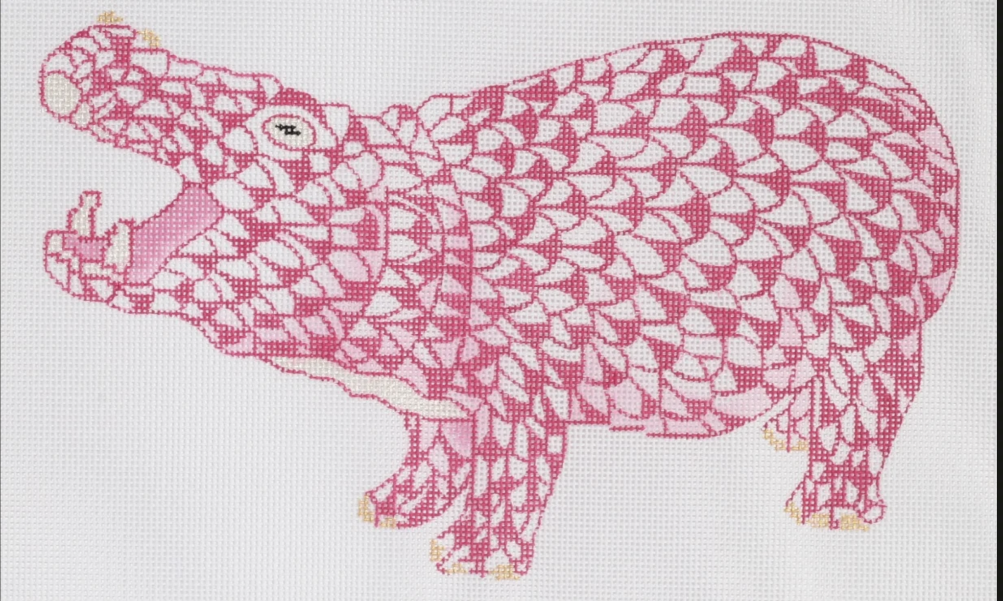 Canvas GOLD HEREND FISHNET PINK HIPPO  OM175