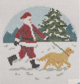 Canvas SPORTY SANTA - DOG WALKER GOLDEN RETRIEVER  WAOK107
