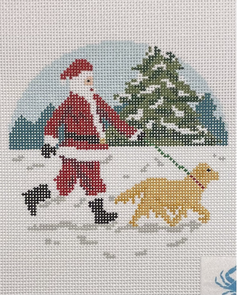 Canvas SPORTY SANTA - DOG WALKER GOLDEN RETRIEVER  WAOK107