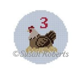 Canvas 12 DAYS OF CHRISTMAS - DAY 3  FRENCH HENS  5923  2.5" ROUND