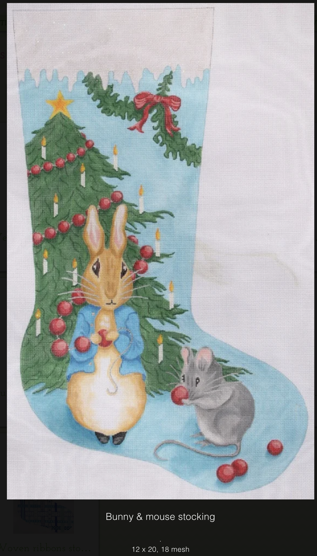 Canvas BUNNY, MOUSE AND CHRISTMAS TREE STOCKING  STK03