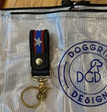 Canvas KEY FOB  - LEATHER SELF FINISHING - SWIVEL SNAP - STARS AND STRIPES  ON BLACK LEATHER