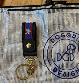 Canvas KEY FOB  - LEATHER SELF FINISHING - SWIVEL SNAP - STARS AND STRIPES  ON BLACK LEATHER