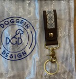 Canvas KEY FOB  - LEATHER SELF FINISHING - SWIVEL SNAP - ARGYLE  ON BROWN LEATHER