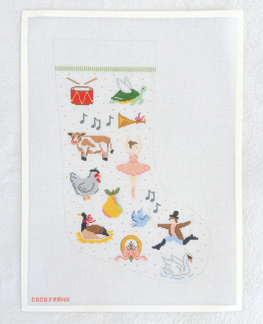 Canvas 12 DAYS OF CHRISTMAS STOCKING   12X18.25