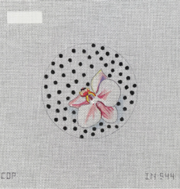 Canvas ORCHID ON DOTS  4" ROUND    IN544