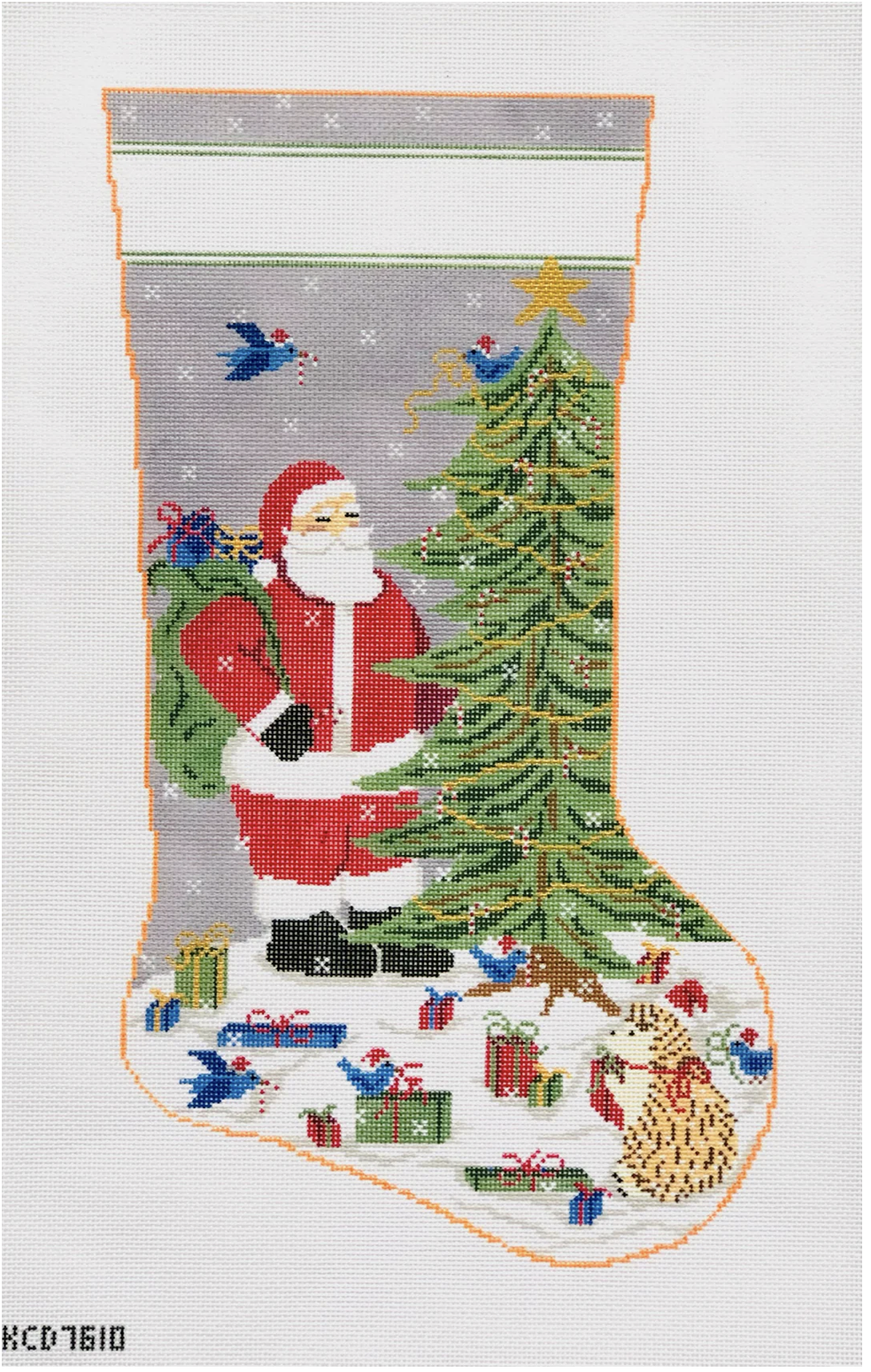 Canvas SANTA WITH FOREST FRIENDS STOCKING  KCD7610