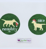 Canvas NAUGHTY/NICE YELLOW DOG  X29   4.5" ROUNDS