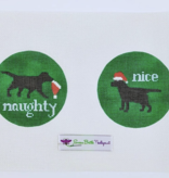 Canvas NAUGHTY/NICE BLACK DOG  X28   4.5" ROUNDS