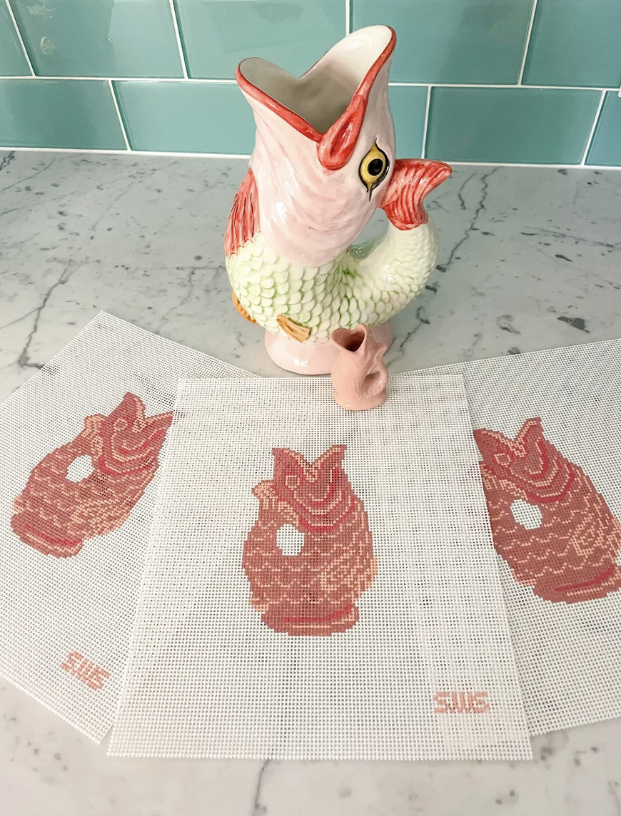 Canvas PINK  FISH PITCHER   3X5"