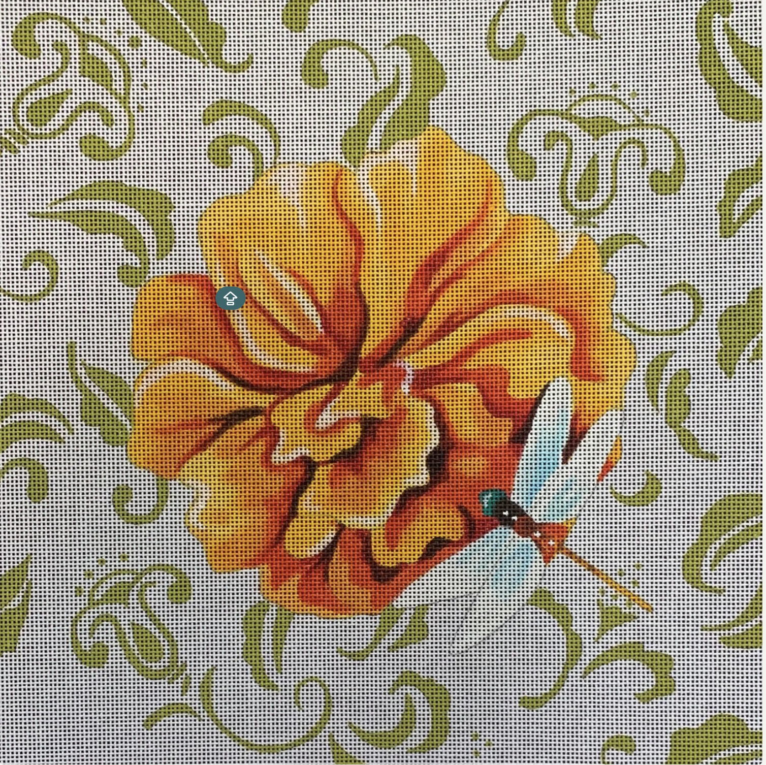 Canvas ORANGE FLOWER AND DRAGONFLY  FF219  10X10"
