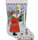 Canvas SANTA WITH BIRD WREATHS  STOCKING   3247