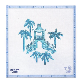 Canvas TURQUOISE PALM TREE PAGODA  GHD6   7.875" X 8.125"