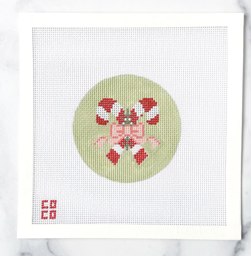 Canvas CANDY CANE ROUND    4" ROUND