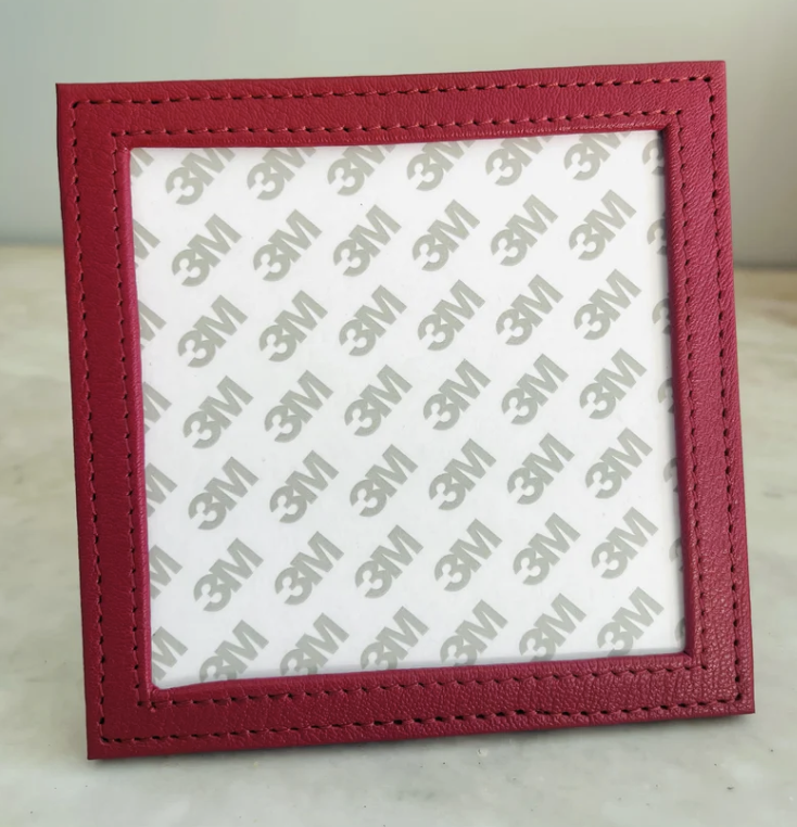 Accessories LEATHER PICTURE FRAME - SELF FINISHING  4X4" INSERT  -  CRANBERRY