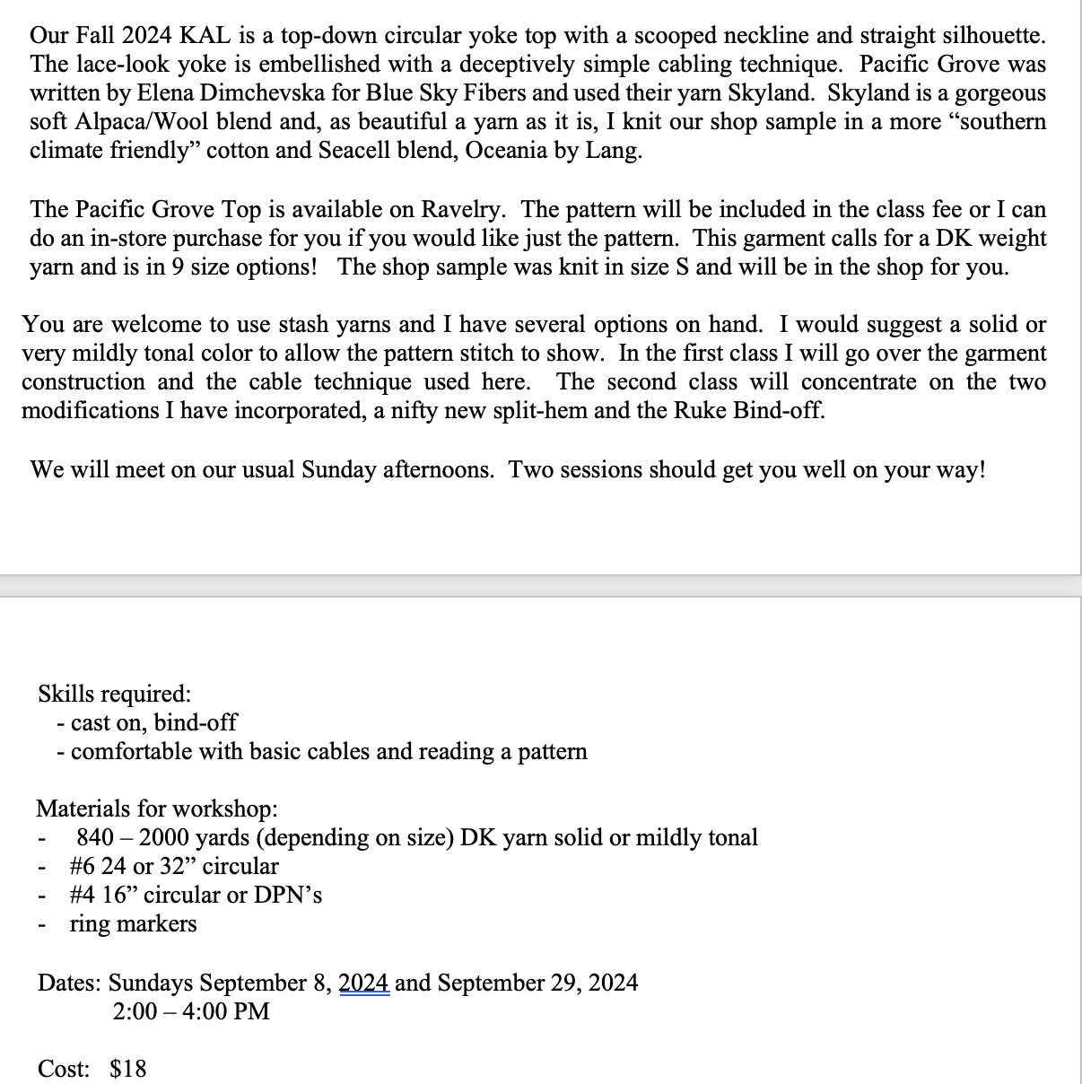Class PACIFIC GROVE TOP KAL SEPTEMBER 2024