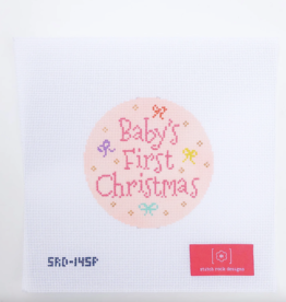 Canvas BABY'S FIRST CHRISTMAS - PINK  SRD145P  4" ROUND