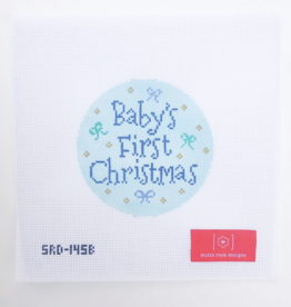 Canvas BABY'S FIRST CHRISTMAS - BLUE  SRD145B  4" ROUND