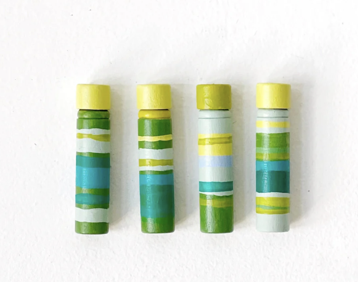 Accessories WOODEN NEEDLE VIAL  2.25" - LIBBY -  BLUES/GREENS
