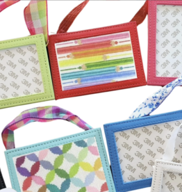 Accessories MINI   LEATHER SIGN  3X4" OPENING WITH RIBBON HANGER - SWELL BLUE