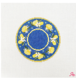 Canvas BLUE LEMON PLATE   4" ROUND