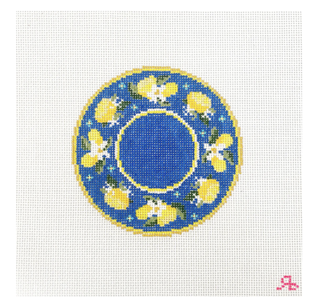 Canvas BLUE LEMON PLATE   4" ROUND