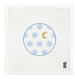 Canvas MOON AND STARS  GP97  -  4" ROUND  -  WHITE