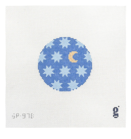 Canvas MOON AND STARS  GP97  -  4" ROUND  -  BLUE