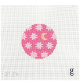 Canvas MOON AND STARS  GP97  -  4" ROUND  -  PINK