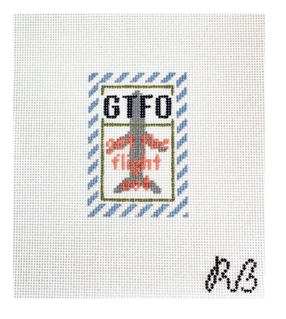 Canvas GET THE FLIGHT OUT - BLUE  BORDER  BAG TAG INSERT  2X3"