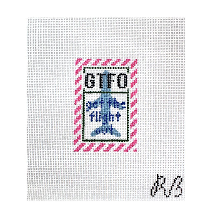 Canvas GET THE FLIGHT OUT - PINK  BORDER  BAG TAG INSERT  2X3"