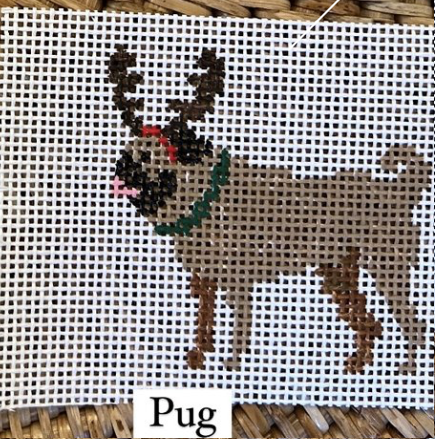 Canvas SANTA DOG POUND - PUG  3X2.5"
