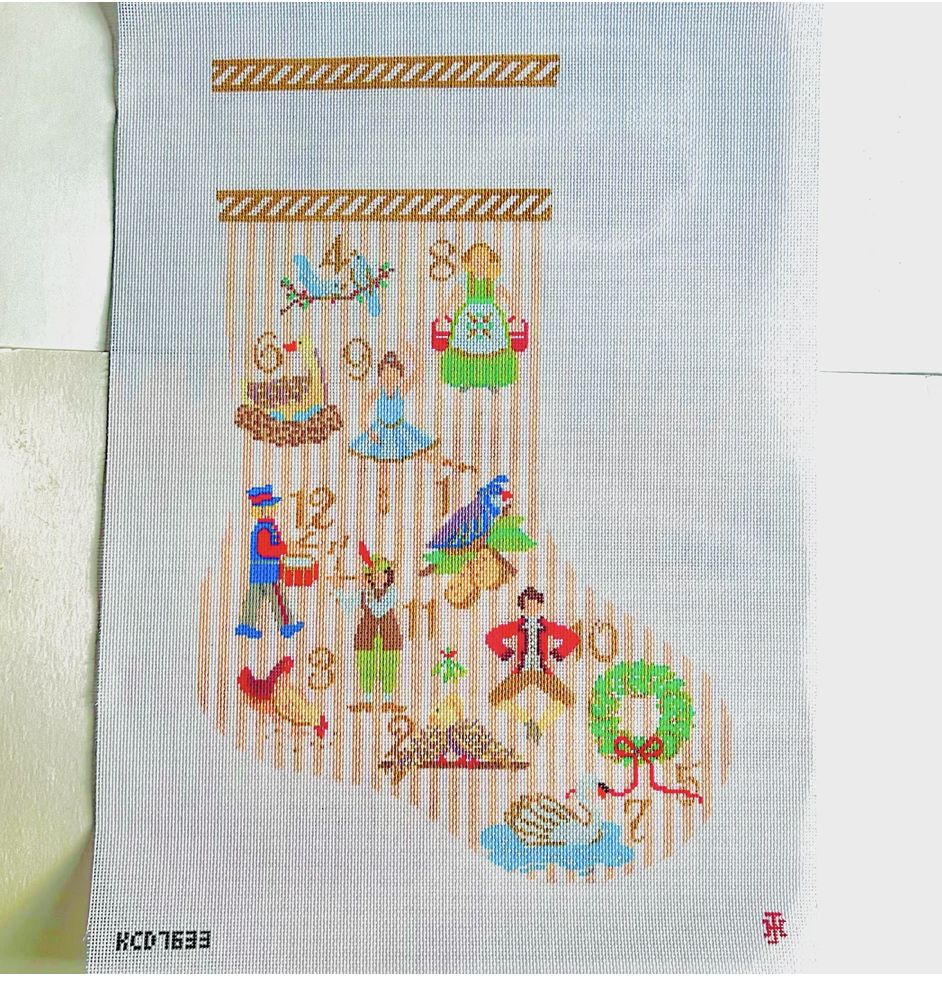 Canvas 12 DAYS OF CHRISTMAS  STOCKING  KCD7633   11X19
