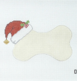 Canvas DOG BONE SANTA HAT  ORNAMENT  DB05   5.75X3.5"