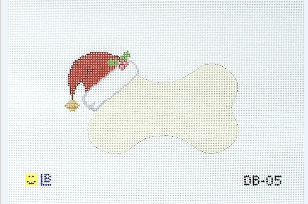 Canvas DOG BONE SANTA HAT  ORNAMENT  DB05   5.75X3.5"