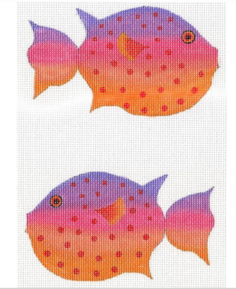 Canvas PUFFER FISH  2-SIDED  ZE604    5X3.25"