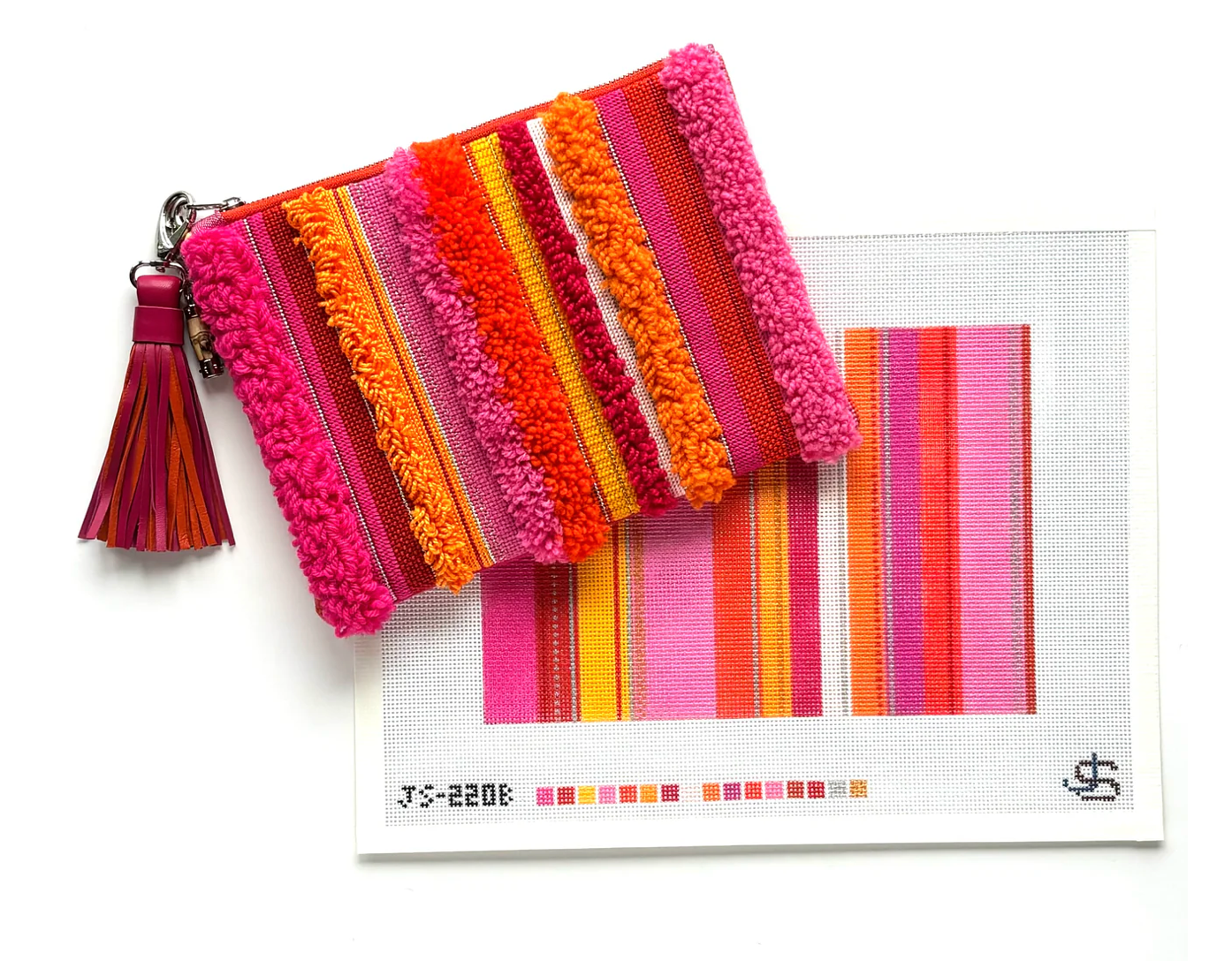 Canvas TUFTED STRIPE CLUTCH - PINK AND ORANGES  JS220B  7X10"