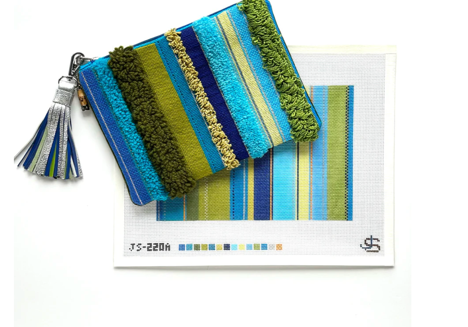 Canvas TUFTED STRIPE CLUTCH - BLUE AND GREENS  JS220A  7X10"