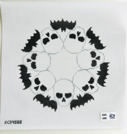 Canvas SKULL AND BAT HALLOWEEN WREATH   KCD4588  16" ROUND