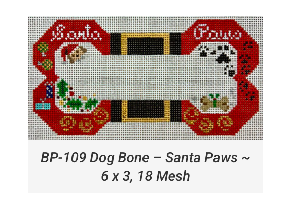 Canvas CHRISTMAS SANTA PAWS   BONE  ORNAMENT BP109  6X3"