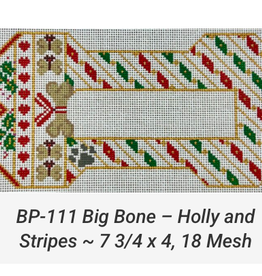 Canvas CHRISTMAS HOLLY STRIPES   BONE  ORNAMENT BP111  7.75X4"
