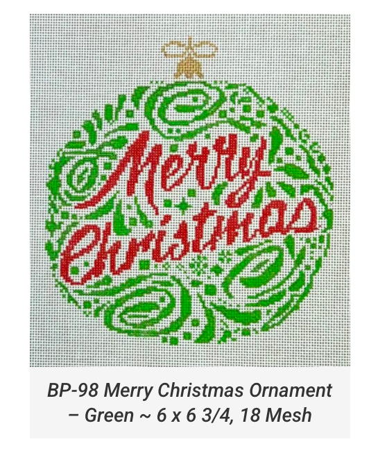Canvas MERRY CHRISTMAS ORNAMENT - GREEN  BP98  6X6.75"