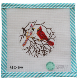 Canvas BIRD SERIES - CARDINALS  ABC100  4"ROUND