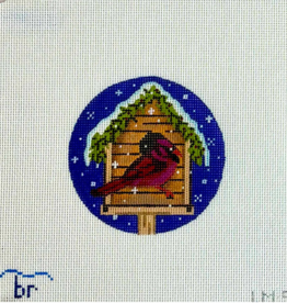 Canvas BIRDHOUSE CARDINAL  LM5  4"ROUND