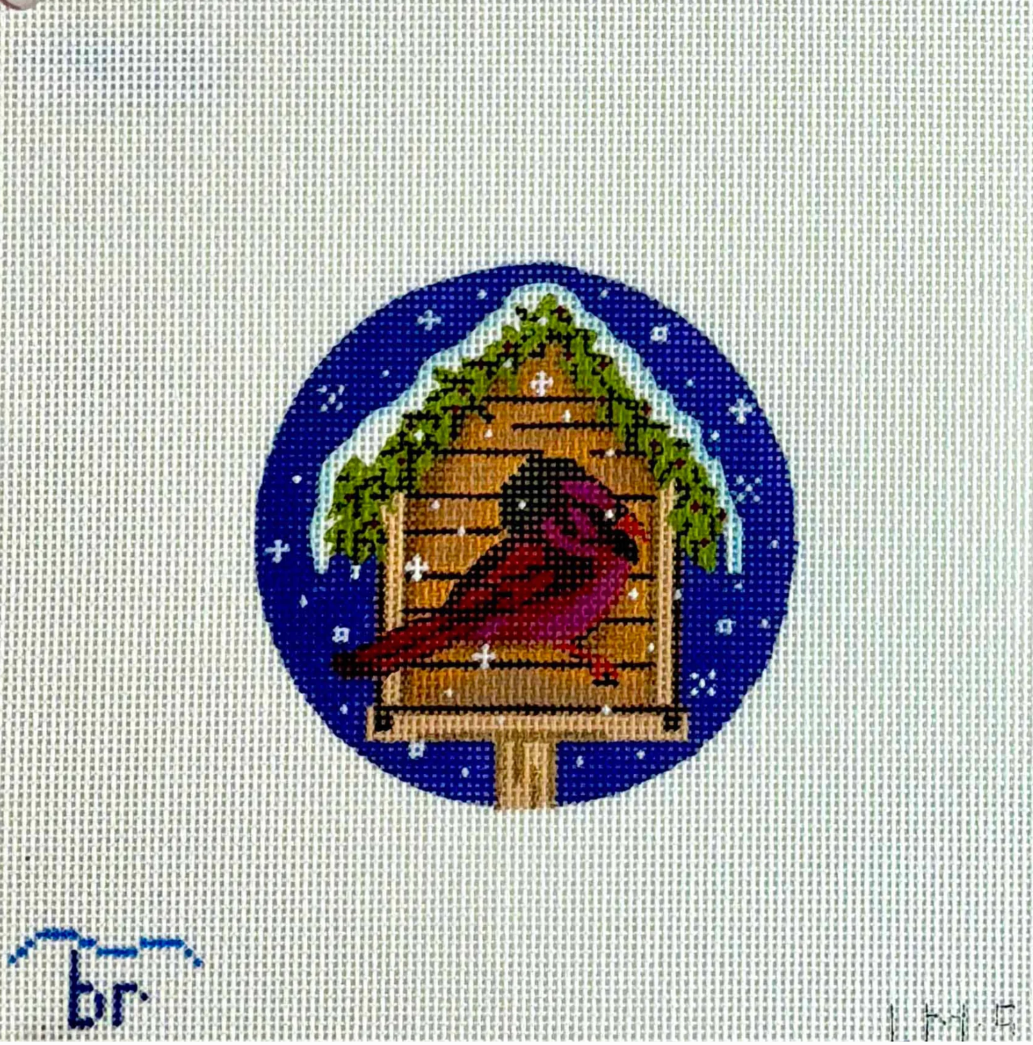 Canvas BIRDHOUSE CARDINAL  LM5  4"ROUND