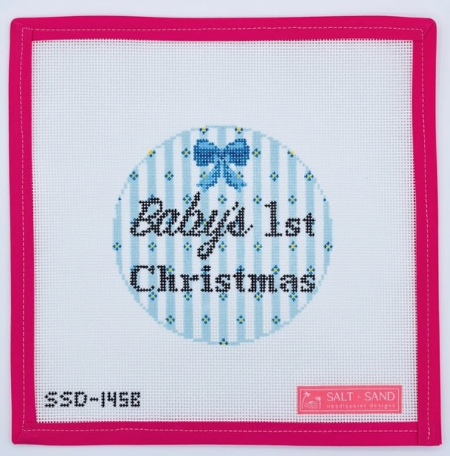 Canvas BABY'S FIRST CHRISTMAS - BLUE   SSD145B   4"ROUND