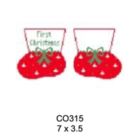 Canvas BABY BOOTIES ORNAMENT  - RED/GREEN   CO315